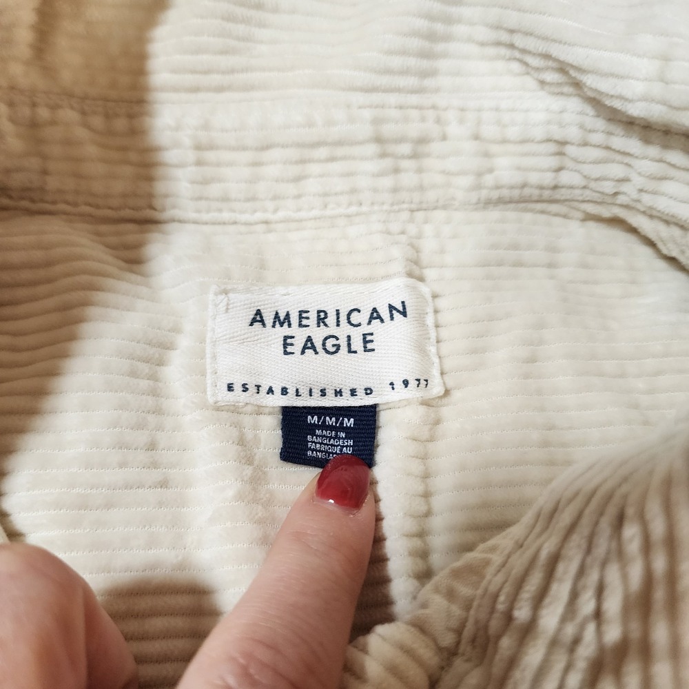 American Eagle Corduroy Womens M White Button Down Oversized Shirt - Picture 4 of 8